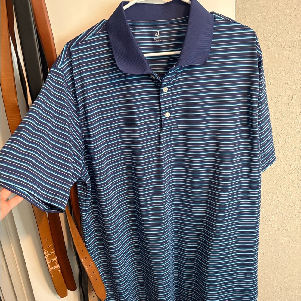 PGA Tour Navy and Blue Striped Polo Shirt